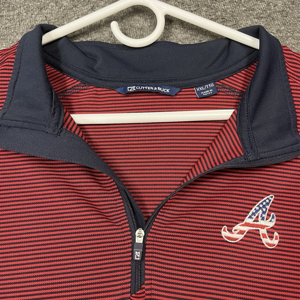 Atlanta Braves 1/4 Zip Pullover Shirt Mens XXL Red Striped Cutter & Buck